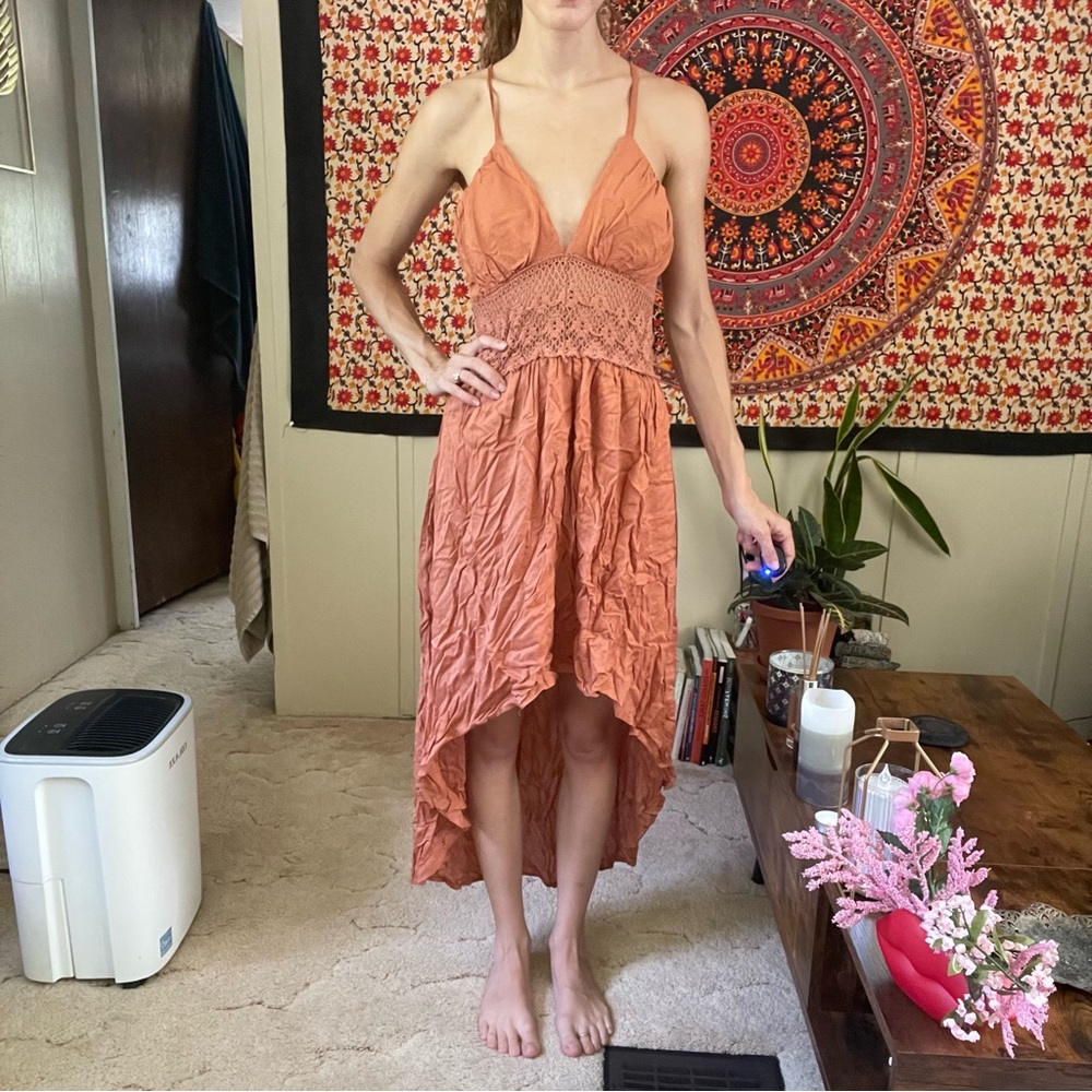 Women’s S Burnt Orange High-Low Sleeveless Sundress